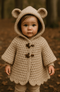 Cozy Bear Hooded Toddler Poncho - Crochet Pattern